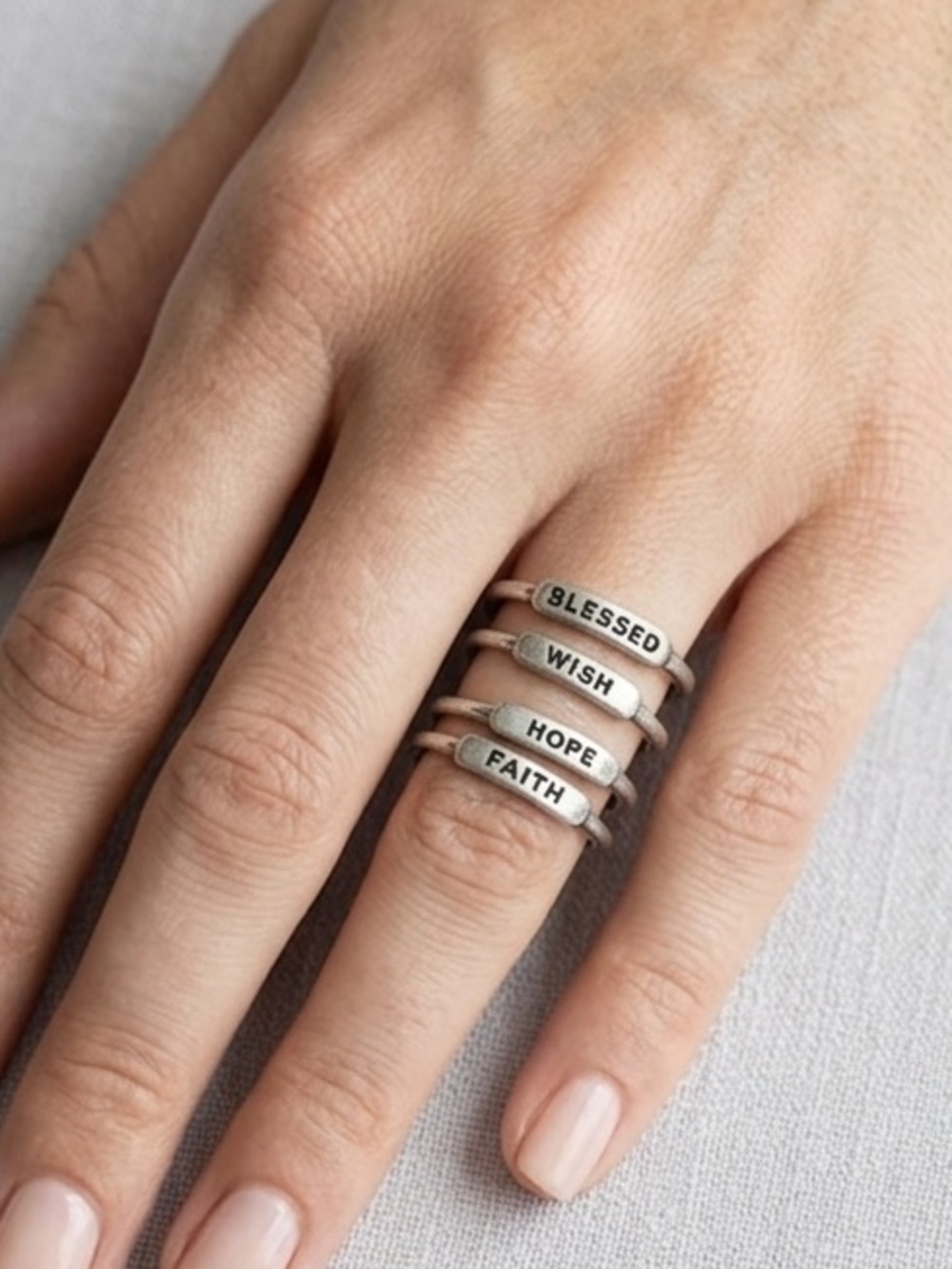 Silver Stacking Rings. blessed, Wish, Hope, Faith